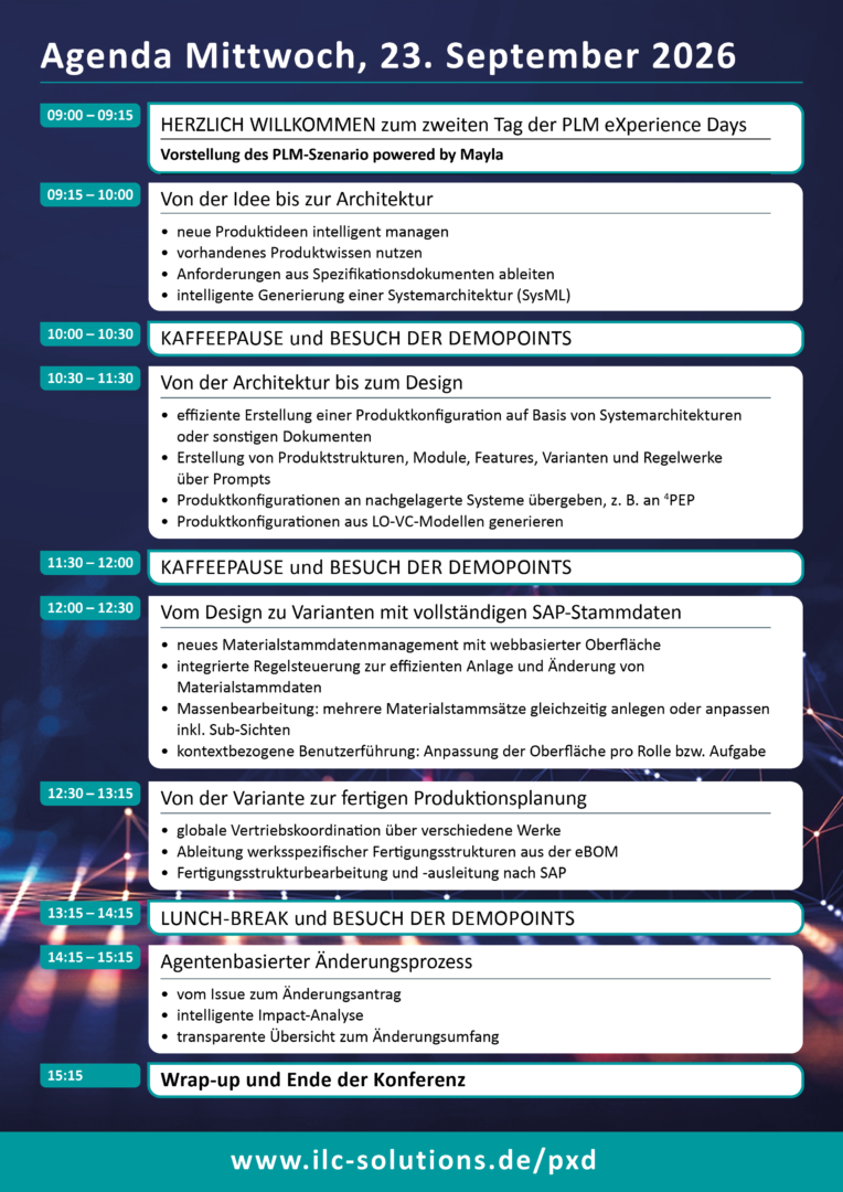 ILC PLM eXperience Days 2026 - Agenda 23.09.2026